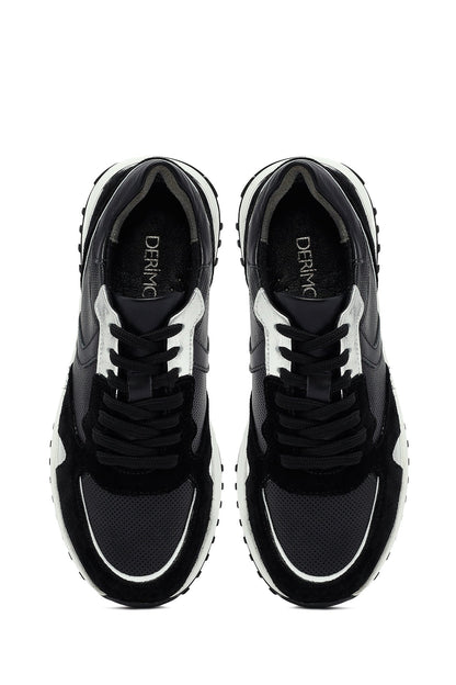 Kadın Siyah Bağcıklı Kalın Tabanlı Deri Sneaker