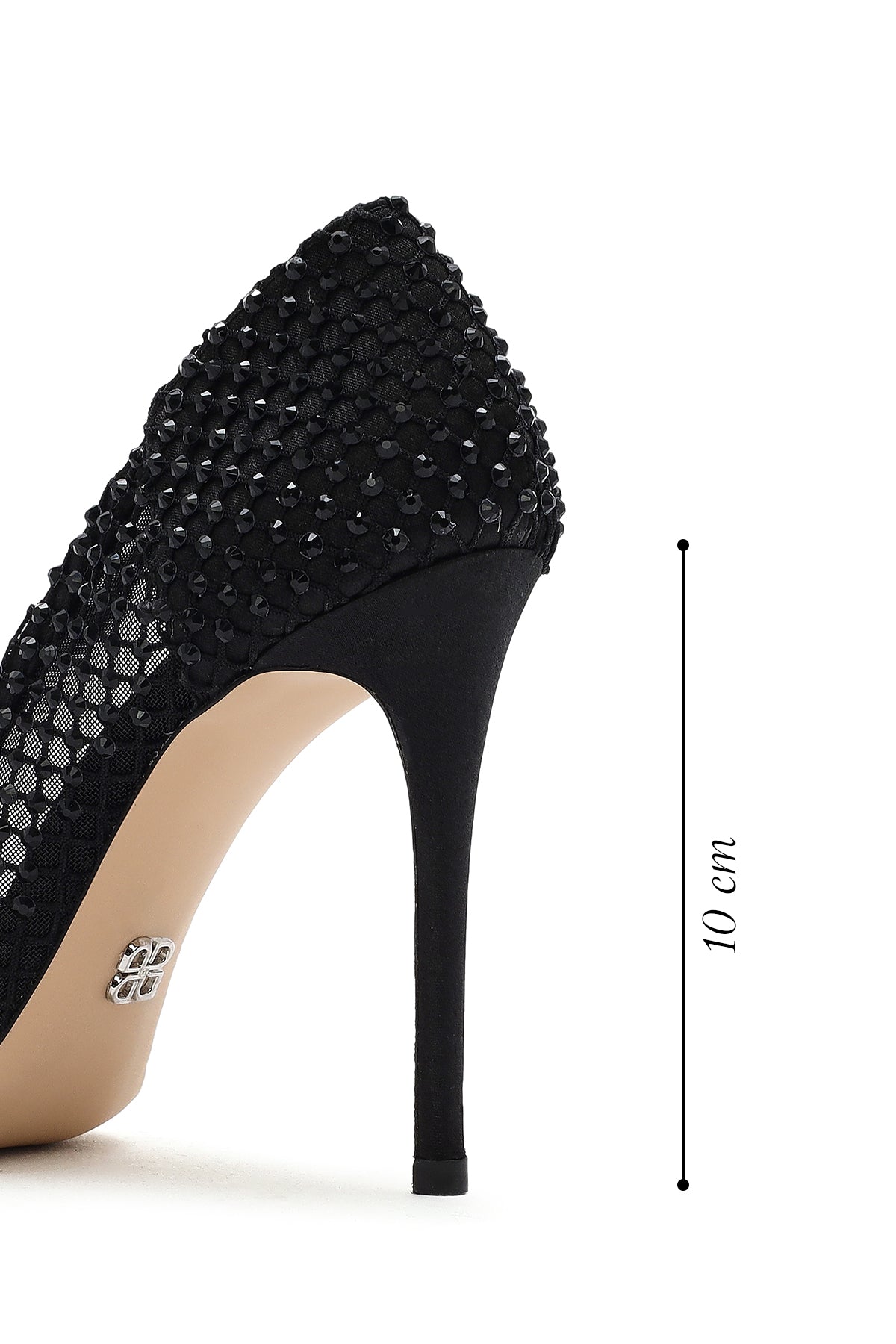 Kadın Siyah Taşlı Yüksek Ince Topuklu Deri Stiletto