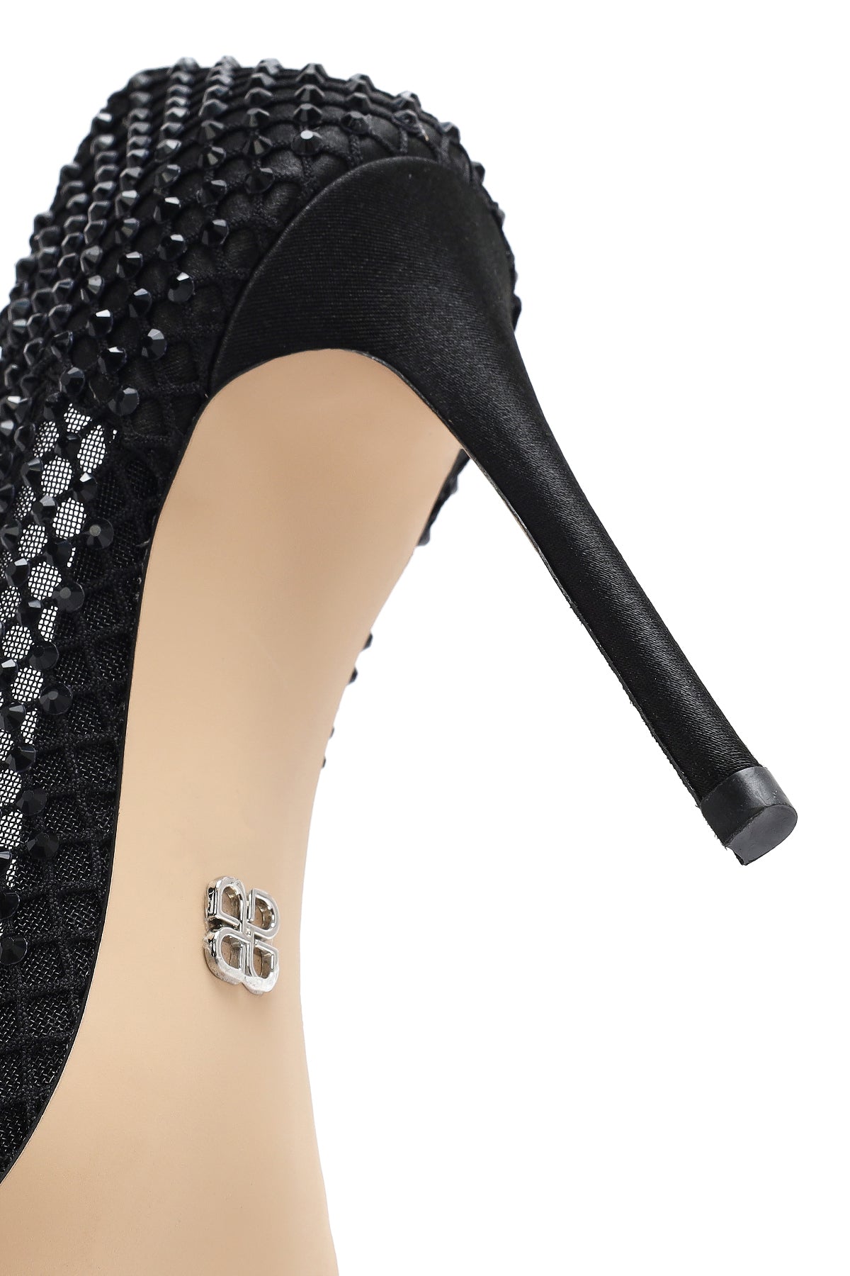 Kadın Siyah Taşlı Yüksek Ince Topuklu Deri Stiletto