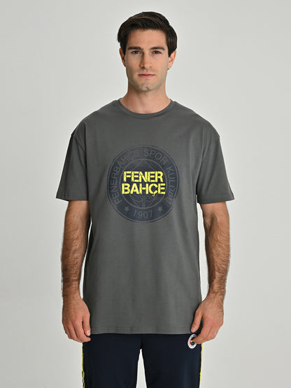Fenerbahçe Gri Tribün Sarı Lacivert Fenerbahçe Logo Erkek Oversize Tshirt