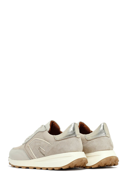 Kadın Bej Bağcıklı Kalın Tabanlı Deri Sneaker