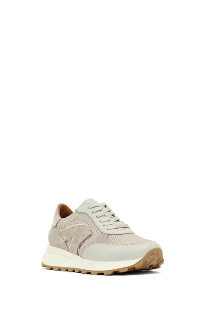 Kadın Bej Bağcıklı Kalın Tabanlı Deri Sneaker