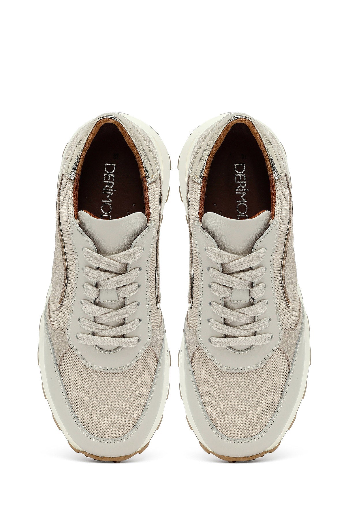 Kadın Bej Bağcıklı Kalın Tabanlı Deri Sneaker