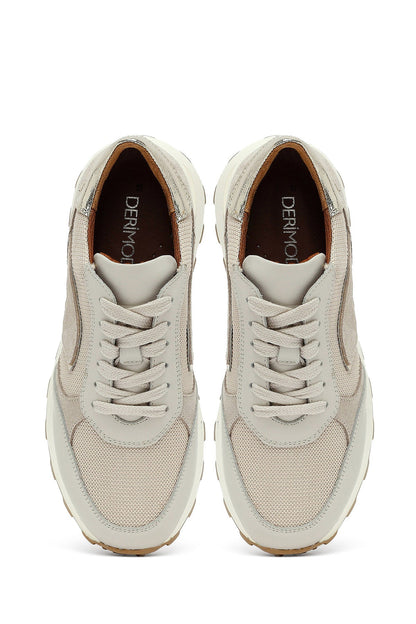 Kadın Bej Bağcıklı Kalın Tabanlı Deri Sneaker