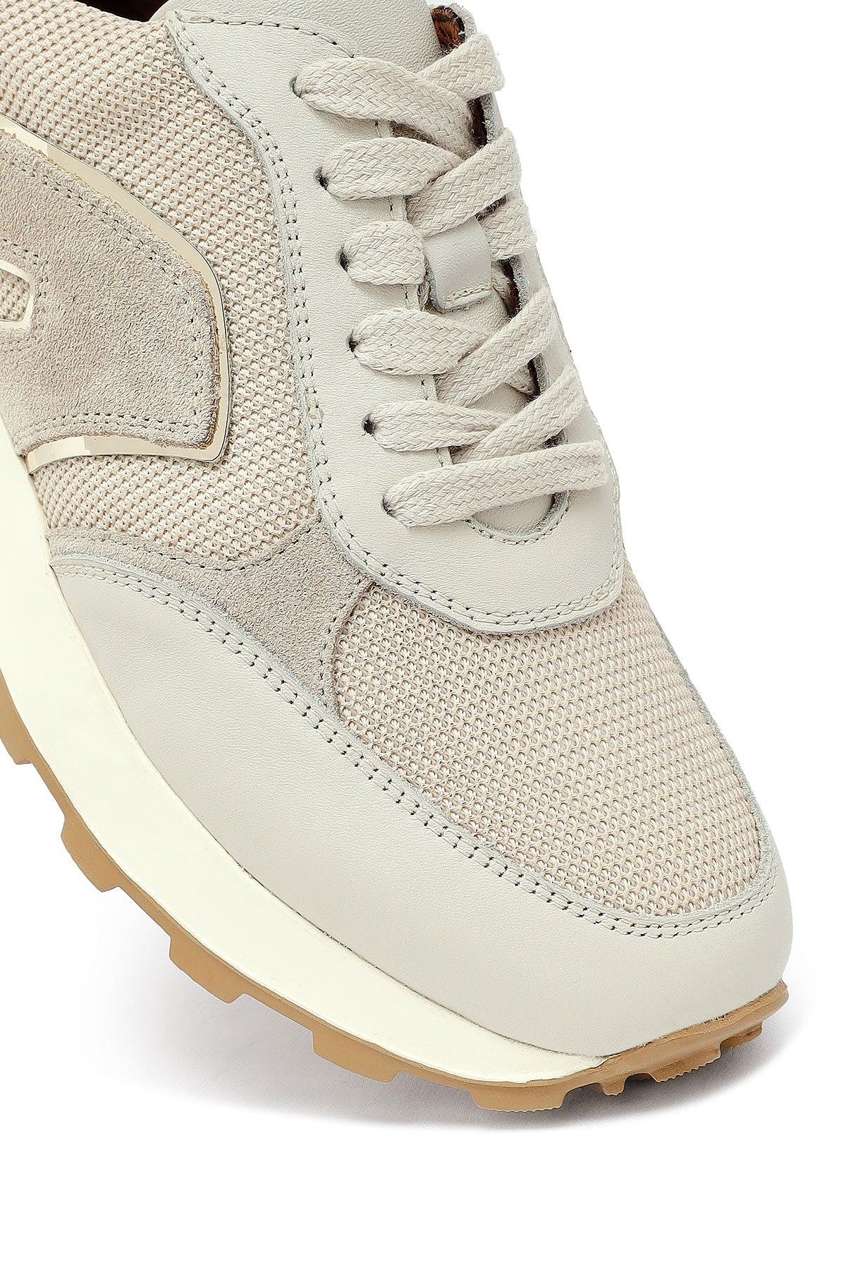 Kadın Bej Bağcıklı Kalın Tabanlı Deri Sneaker