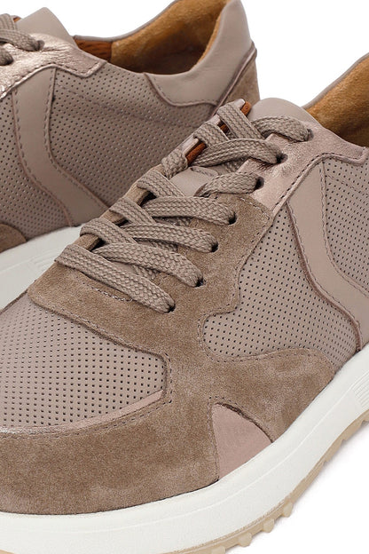 Kadın Vizon Bağcıklı Kalın Tabanlı Deri Sneaker