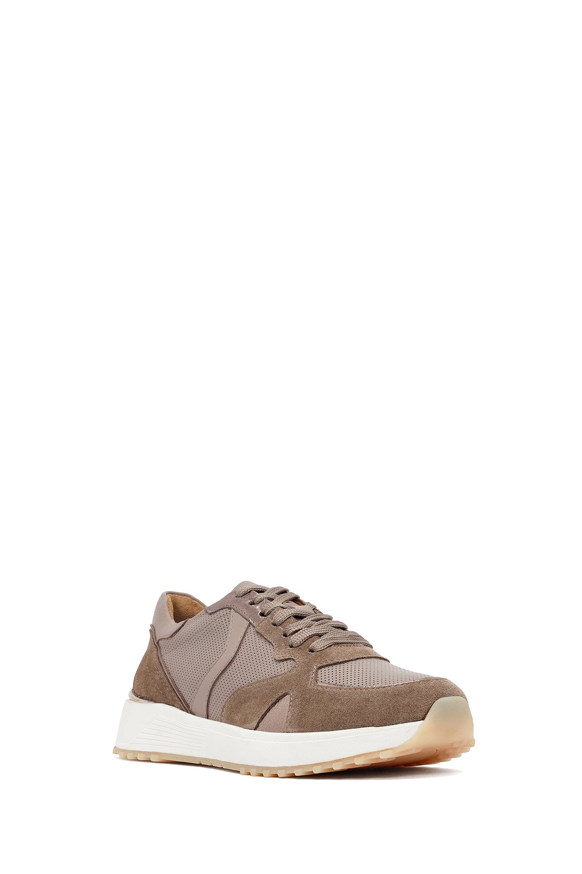 Kadın Vizon Bağcıklı Kalın Tabanlı Deri Sneaker