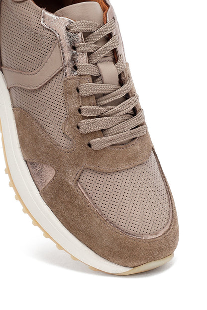 Kadın Vizon Bağcıklı Kalın Tabanlı Deri Sneaker