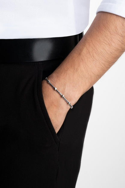 Siyah Taşlı 22 Cm Gümüş Erkek Su Yolu Bileklik 5205390299