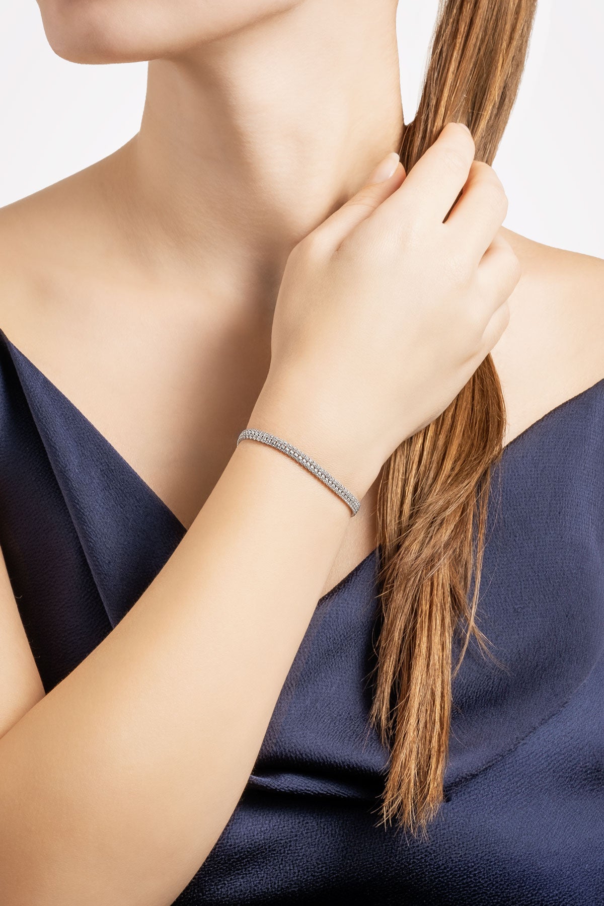 Avangard 18 Ayar Beyaz Altın Kaplama 19 Cm Gümüş Su Yolu Bileklik 5205440199