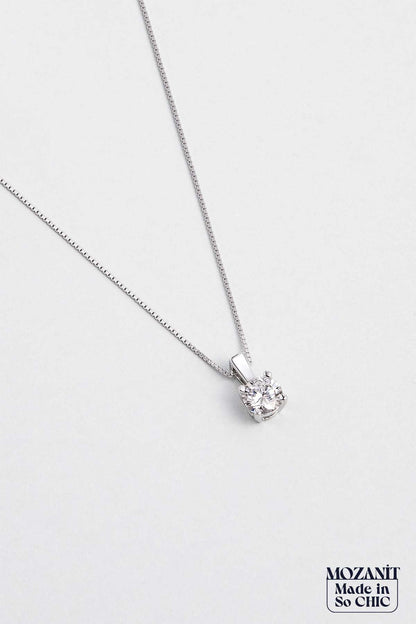 Mozanit Dokunuşu 18 Ayar Beyaz Altın Kaplama 45 Cm Gümüş Tektaş Kolye 5205510199