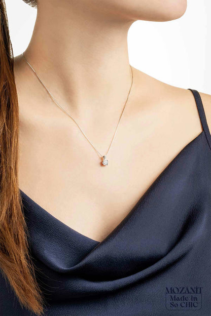 Mozanit Dokunuşu 18 Ayar Beyaz Altın Kaplama 45 Cm Gümüş Tektaş Kolye 5205510199