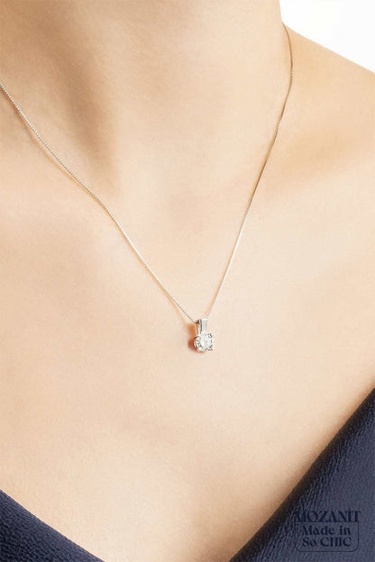 Mozanit Dokunuşu 18 Ayar Beyaz Altın Kaplama 45 Cm Gümüş Tektaş Kolye 5205510199