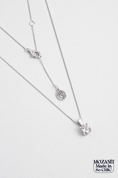 Elegant Mozanit 18 Ayar Beyaz Altın Kaplama 45 Cm Gümüş Tektaş Kolye 5205520199