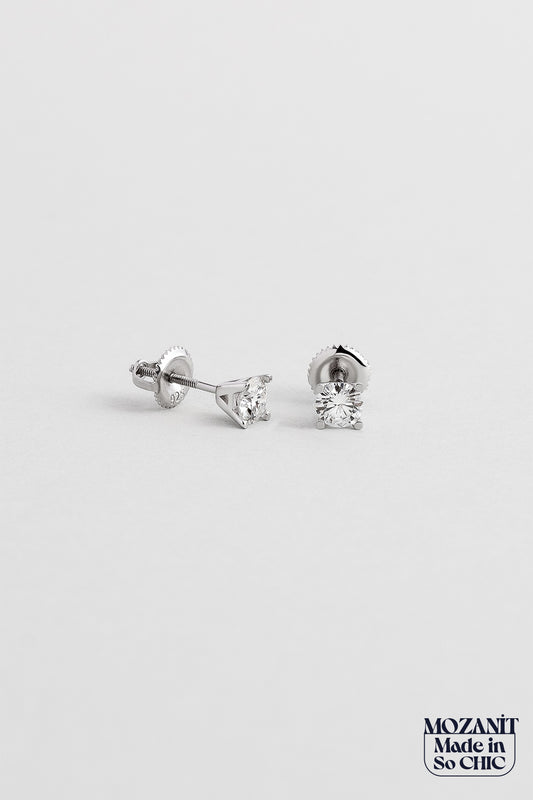 Elegant Mozanit 18 Ayar Beyaz Altın Kaplama Gümüş Tektaş Küpe 5205530199