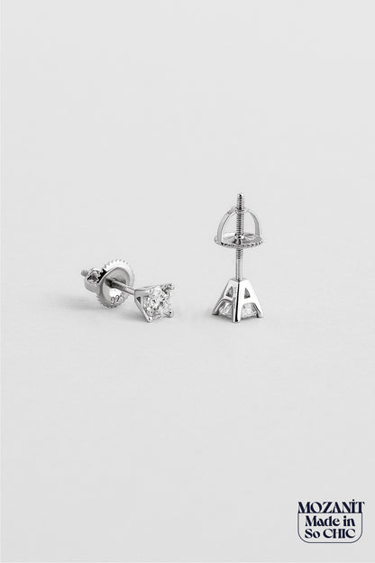 Elegant Mozanit 18 Ayar Beyaz Altın Kaplama Gümüş Tektaş Küpe 5205530199