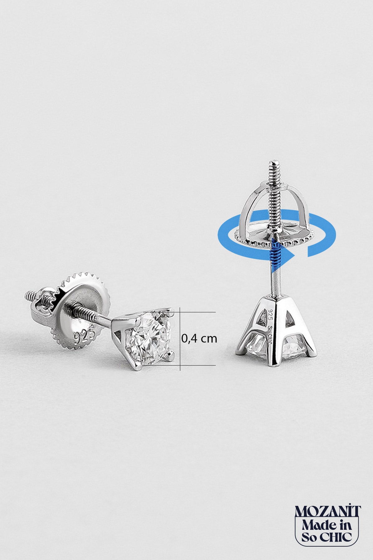 Elegant Mozanit 18 Ayar Beyaz Altın Kaplama Gümüş Tektaş Küpe 5205530199