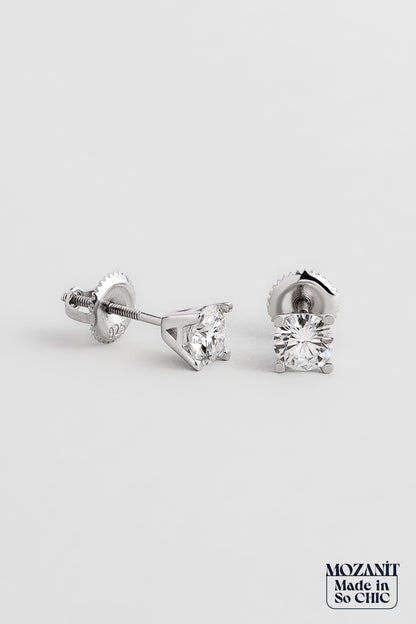 Mozanit Dokunuşu 18 Ayar Beyaz Altın Kaplama Gümüş Tektaş Küpe 5205540199