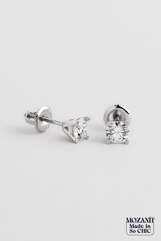 Mozanit Dokunuşu 18 Ayar Beyaz Altın Kaplama Gümüş Tektaş Küpe 5205540199