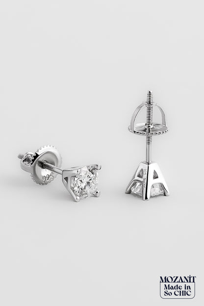 Mozanit Dokunuşu 18 Ayar Beyaz Altın Kaplama Gümüş Tektaş Küpe 5205540199