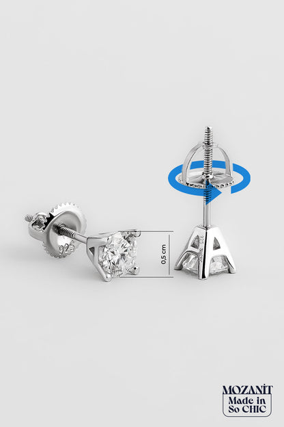 Mozanit Dokunuşu 18 Ayar Beyaz Altın Kaplama Gümüş Tektaş Küpe 5205540199