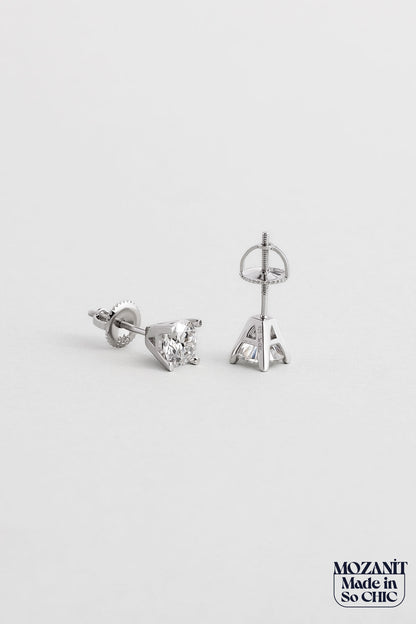 Mozanit Işığı 18 Ayar Beyaz Altın Kaplama Gümüş Tektaş Küpe 5205550199