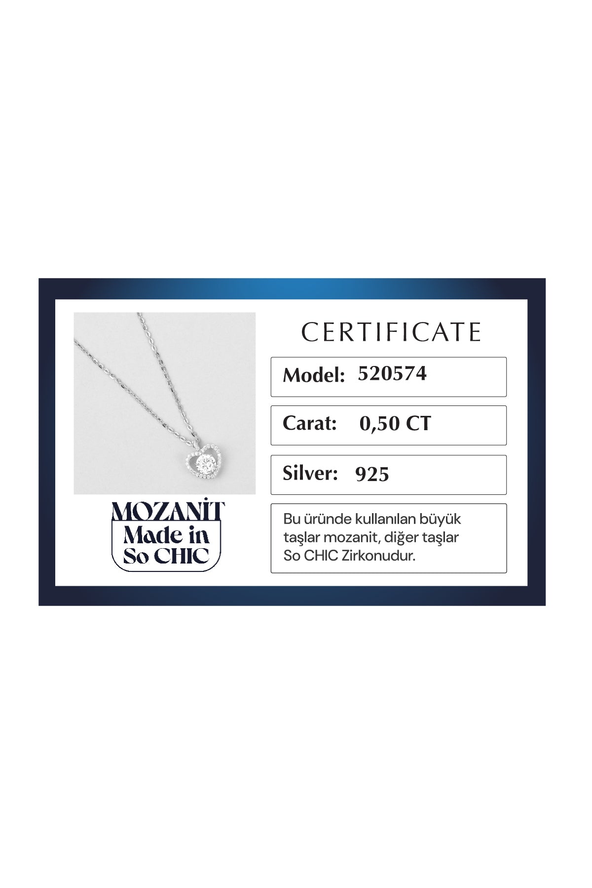 Mozanit Aşkı 18 Ayar Beyaz Altın Kaplama 45 Cm Gümüş Kolye 5205740199