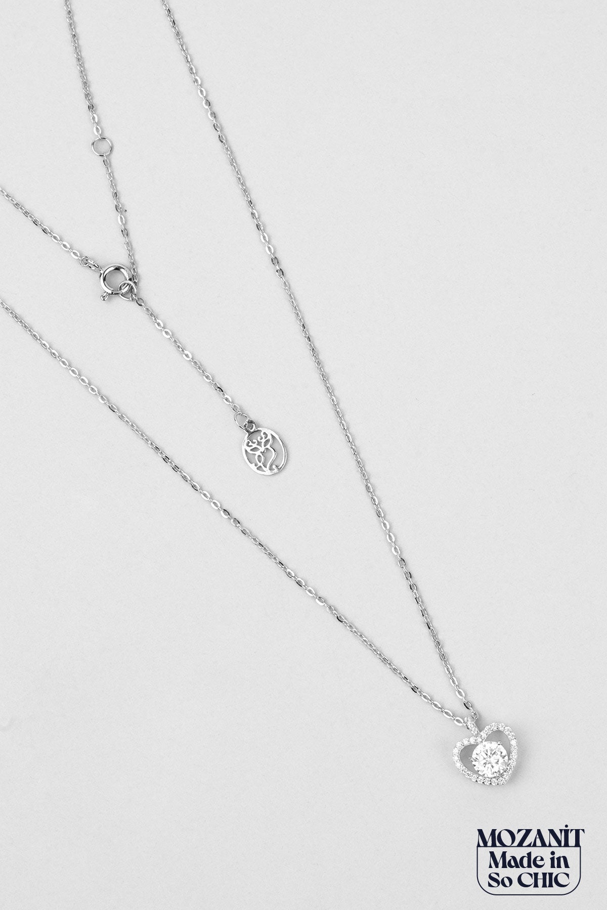 Mozanit Aşkı 18 Ayar Beyaz Altın Kaplama 45 Cm Gümüş Kolye 5205740199