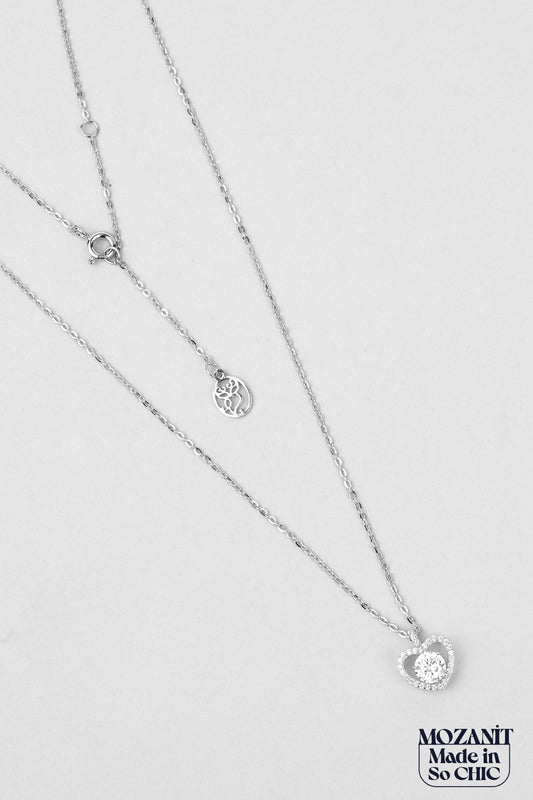 Mozanit Aşkı 18 Ayar Beyaz Altın Kaplama 45 Cm Gümüş Kolye 5205740199
