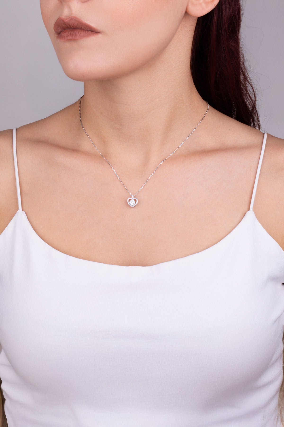 Mozanit Aşkı 18 Ayar Beyaz Altın Kaplama 45 Cm Gümüş Kolye 5205740199