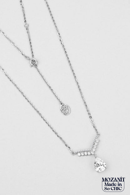 Mozanit Charlotte 18 Ayar Beyaz Altın Kaplama 46 Cm Gümüş Kolye 5205810199