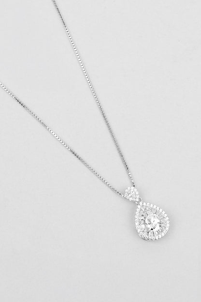 Damla Mozanit 18 Ayar Beyaz Altın Kaplama 46 Cm Gümüş Kolye 5205820199