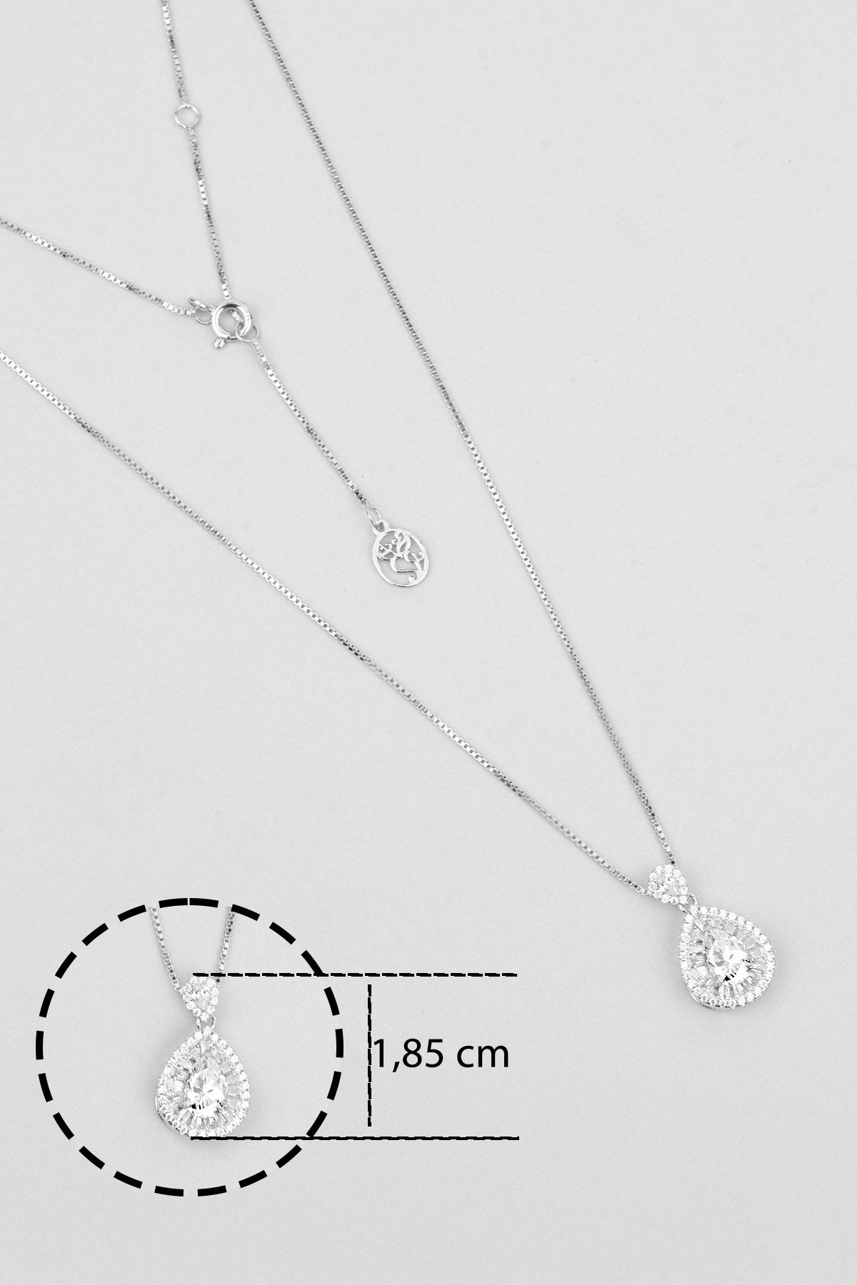 Damla Mozanit 18 Ayar Beyaz Altın Kaplama 46 Cm Gümüş Kolye 5205820199