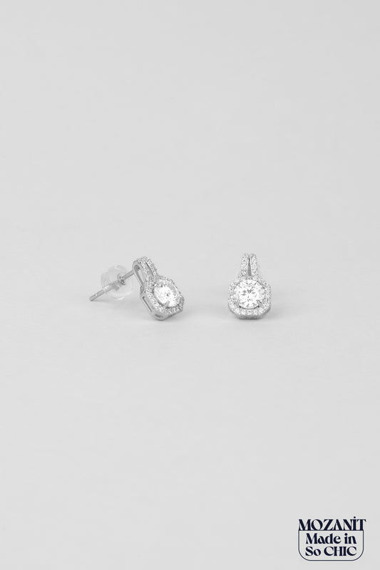 Mozanit Işığı 18 Ayar Beyaz Altın Kaplama Gümüş Küpe 5205880199