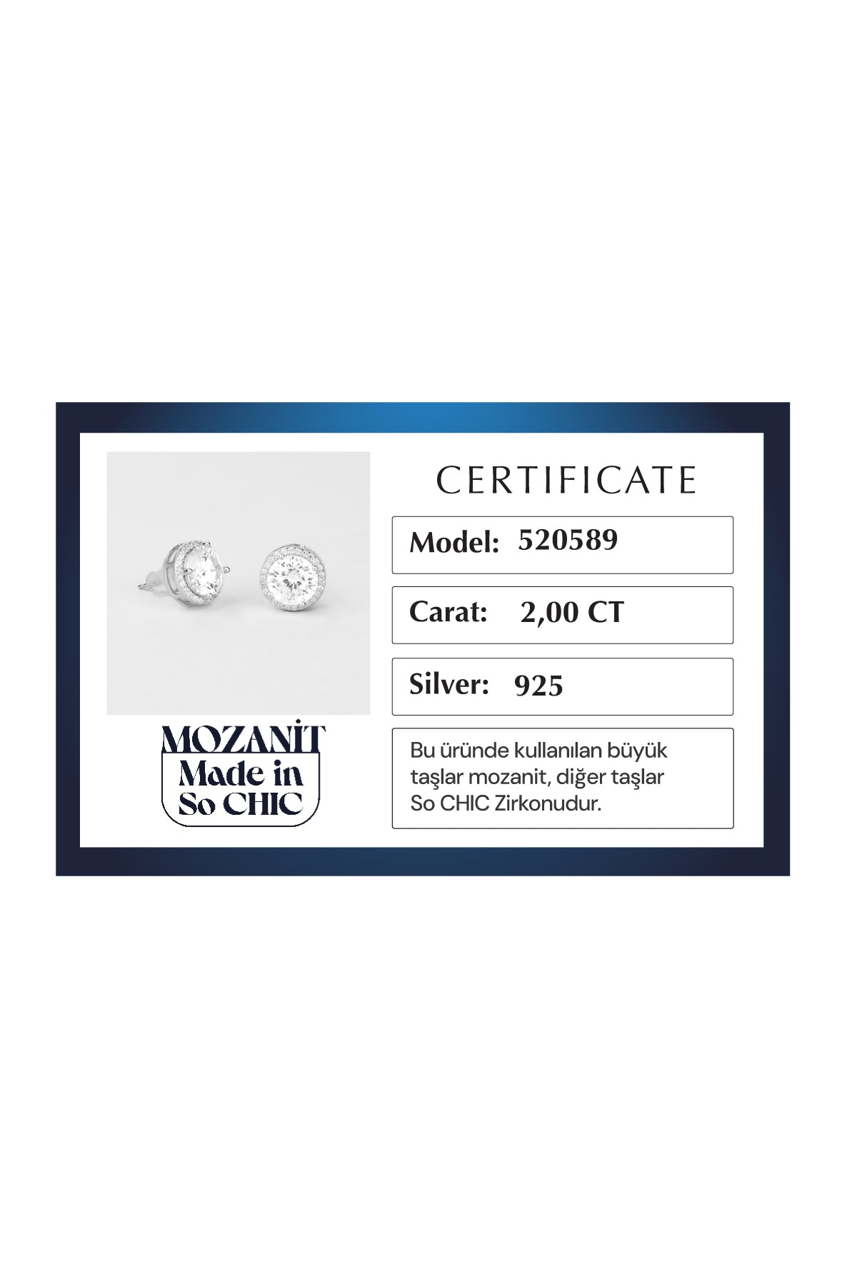 Mozanit Tasarımı 18 Ayar Beyaz Altın Kaplama Gümüş Küpe 5205890199