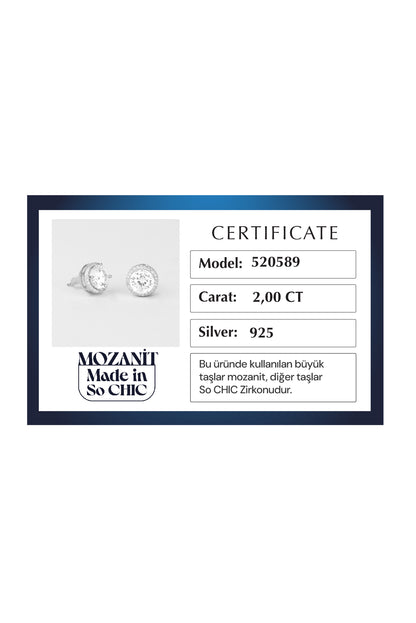 Mozanit Tasarımı 18 Ayar Beyaz Altın Kaplama Gümüş Küpe 5205890199