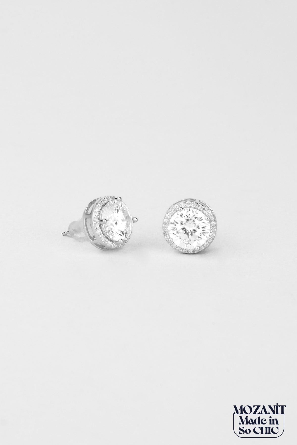 Mozanit Tasarımı 18 Ayar Beyaz Altın Kaplama Gümüş Küpe 5205890199