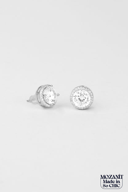 Mozanit Tasarımı 18 Ayar Beyaz Altın Kaplama Gümüş Küpe 5205890199