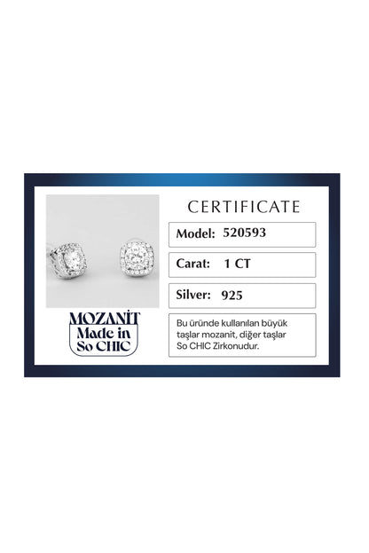 Mozanit Evreni 18 Ayar Beyaz Altın Kaplama Gümüş Küpe 5205930199