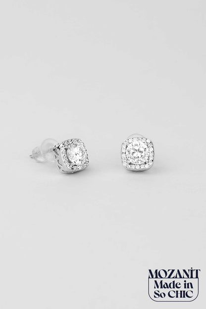 Mozanit Evreni 18 Ayar Beyaz Altın Kaplama Gümüş Küpe 5205930199