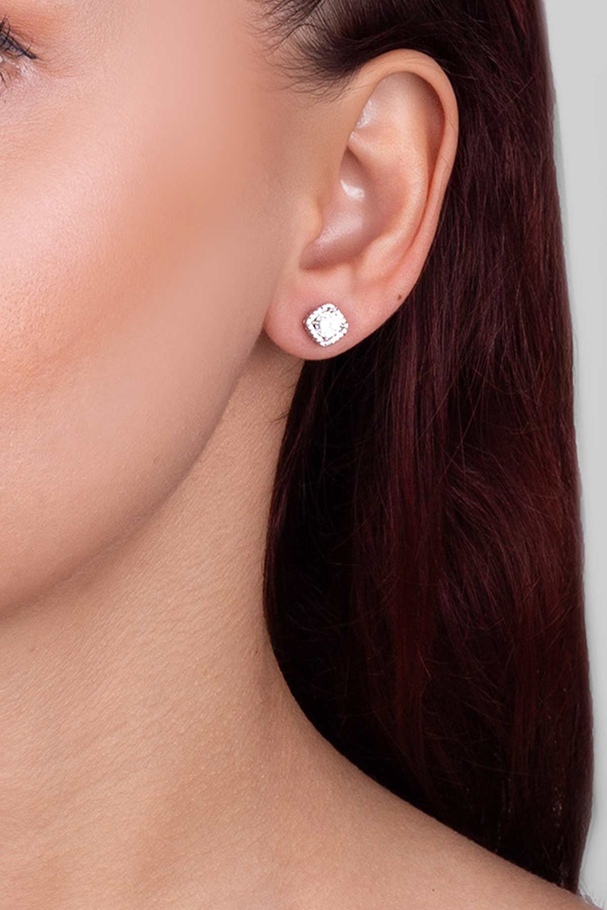 Mozanit Evreni 18 Ayar Beyaz Altın Kaplama Gümüş Küpe 5205930199