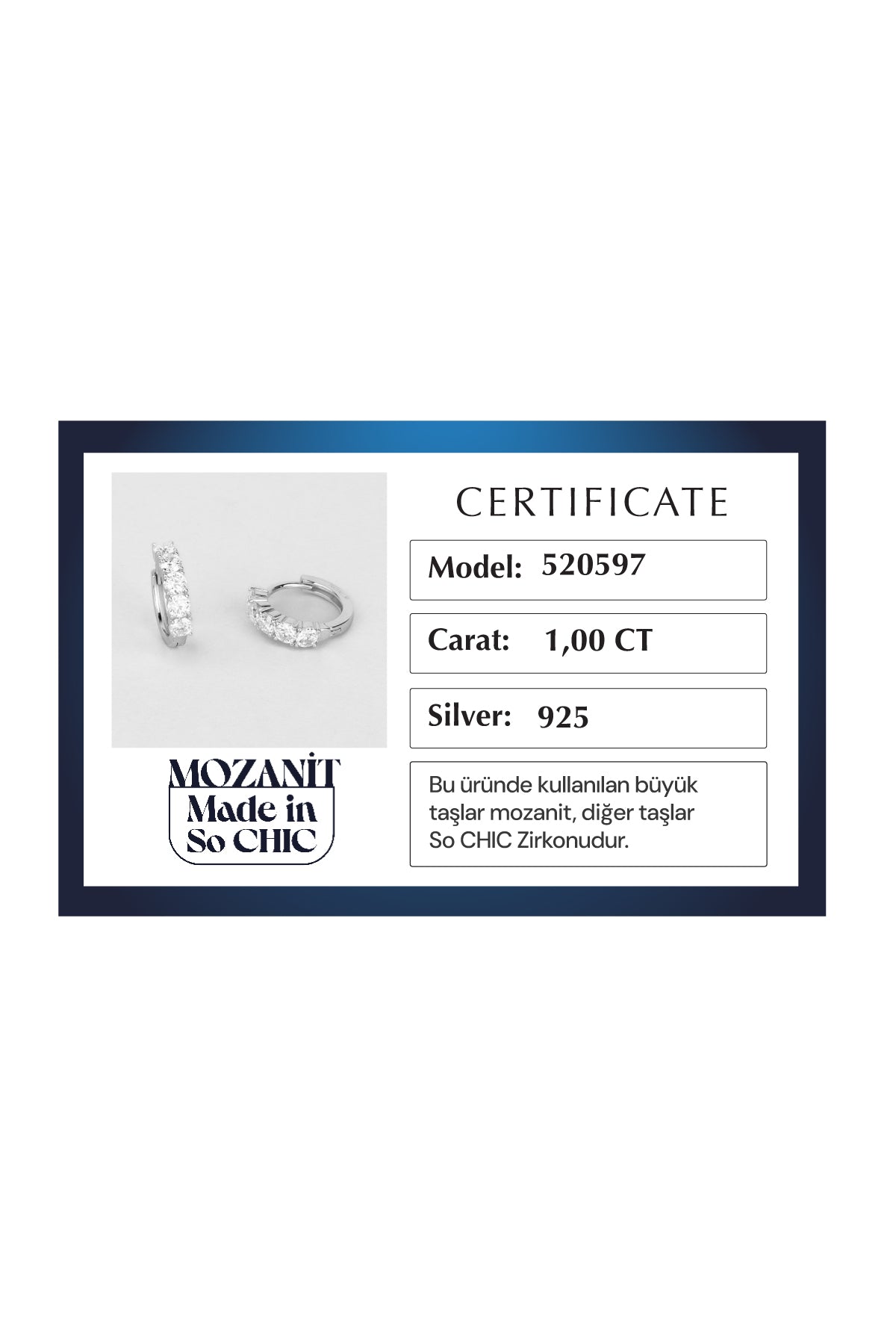 Aura Mozanit 18 Ayar Beyaz Altın Kaplama Gümüş Halka Küpe 5205970199