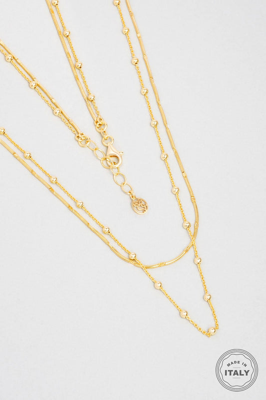 Modern Italyan 18 Ayar Sarı Altın Kaplama 47 Cm Gümüş Ikili Kolye 5207464499