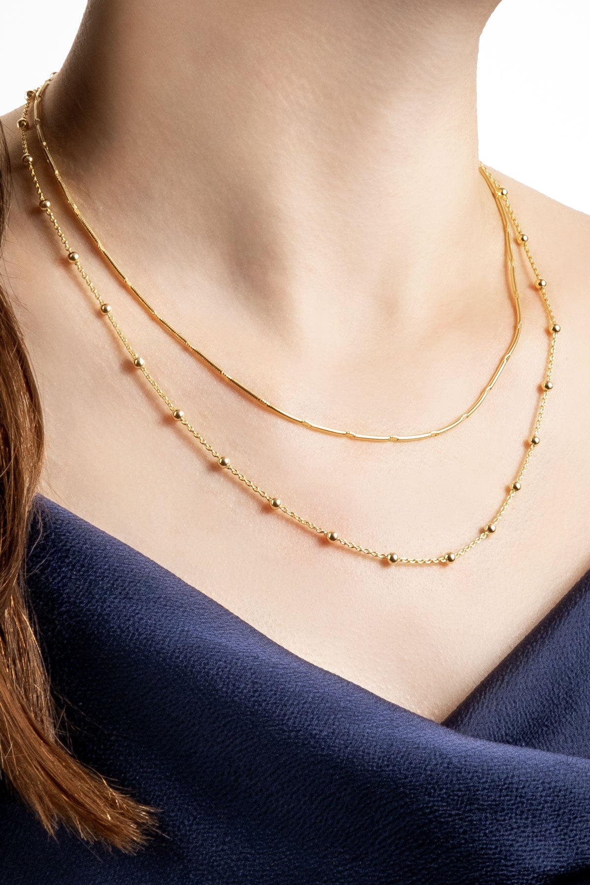 Modern Italyan 18 Ayar Sarı Altın Kaplama 47 Cm Gümüş Ikili Kolye 5207464499