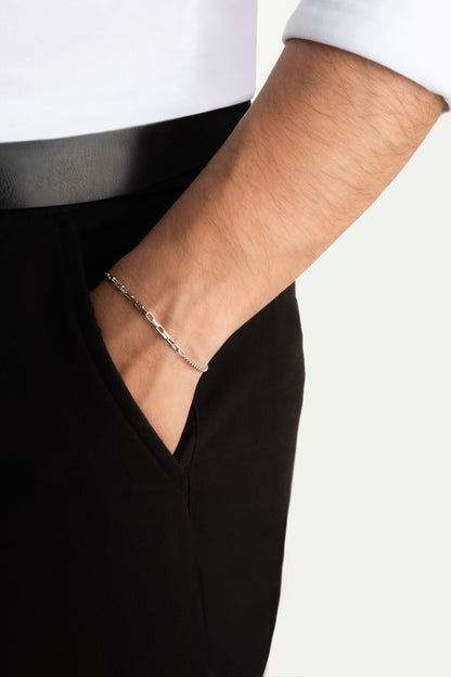 Italyan Tasarım 18 Ayar Beyaz Altın Kaplama 21 Cm Gümüş Erkek Bileklik 5207489999