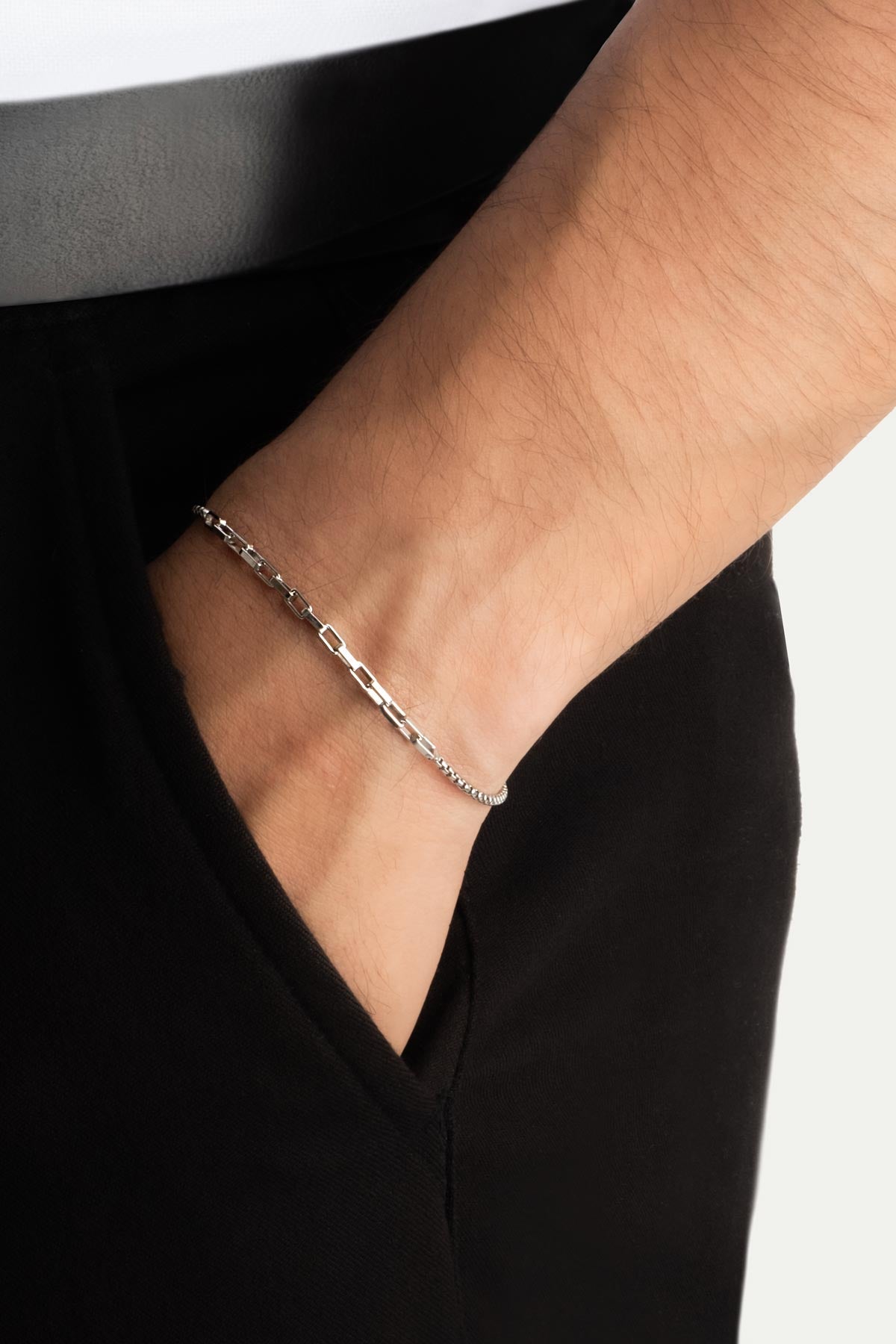 Italyan Tasarım 18 Ayar Beyaz Altın Kaplama 21 Cm Gümüş Erkek Bileklik 5207489999