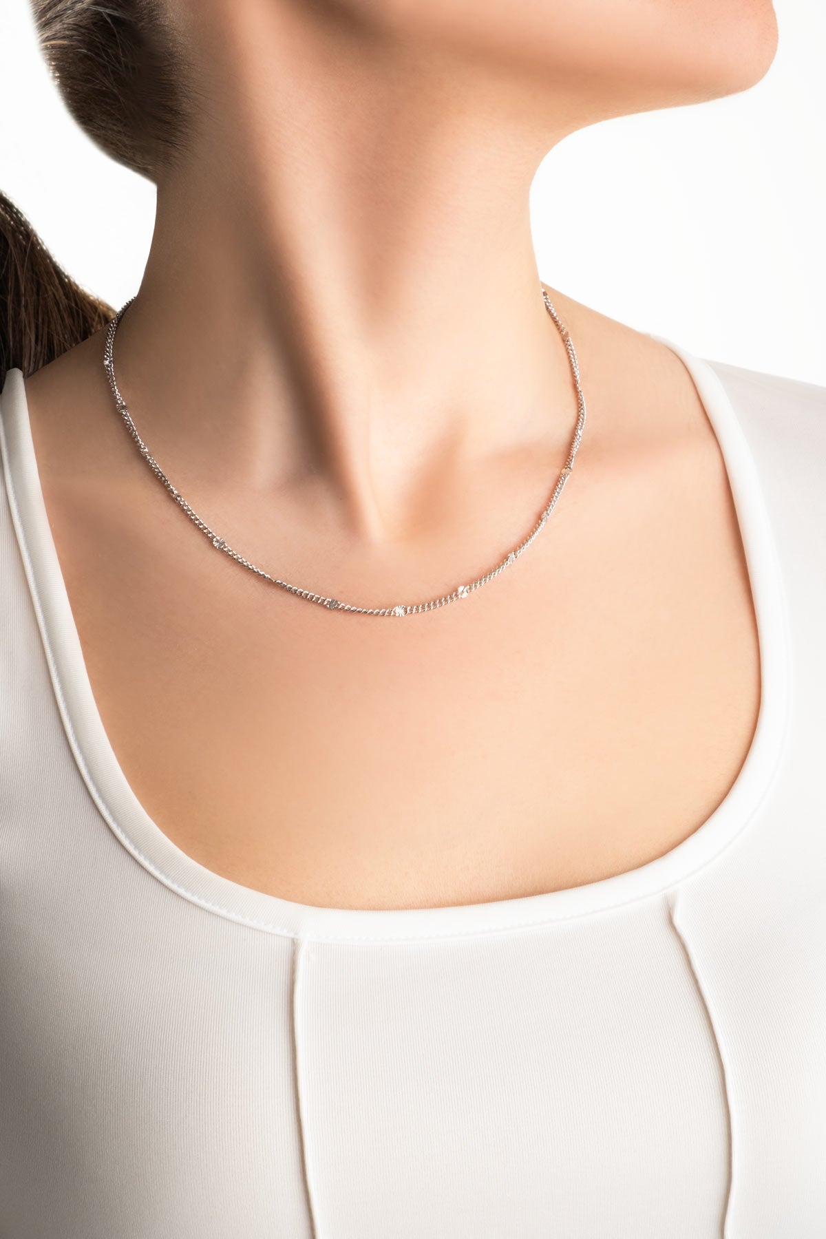 Modern Italyan 18 Ayar Beyaz Altın Kaplama 44 Cm Gümüş Zincir Kolye 5207509999