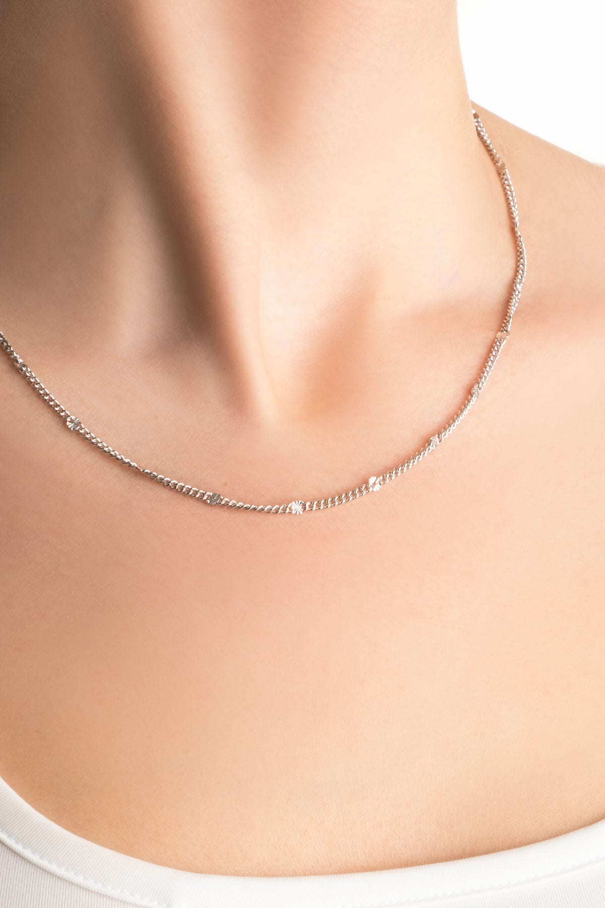 Modern Italyan 18 Ayar Beyaz Altın Kaplama 44 Cm Gümüş Zincir Kolye 5207509999