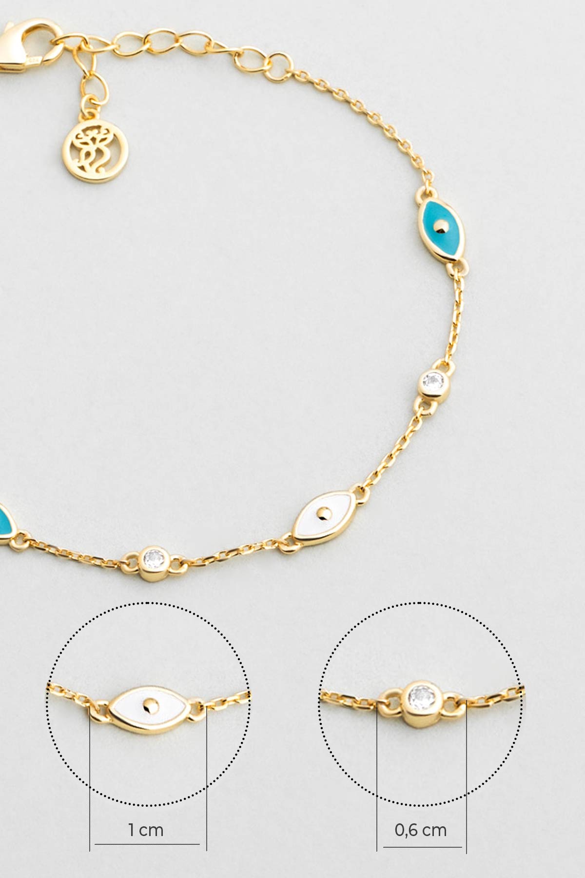 Evil Eye 18 Ayar Sarı Altın Kaplama 18 Cm Gümüş Bileklik 5208730144