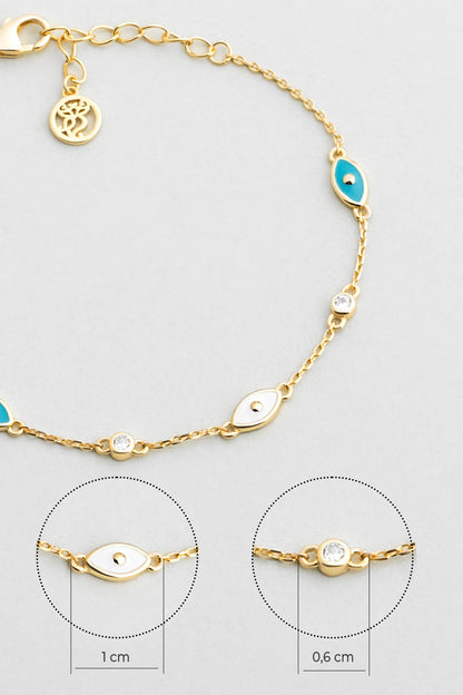 Evil Eye 18 Ayar Sarı Altın Kaplama 18 Cm Gümüş Bileklik 5208730144